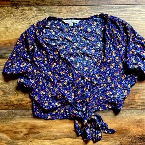 Floral button up with tie crop top